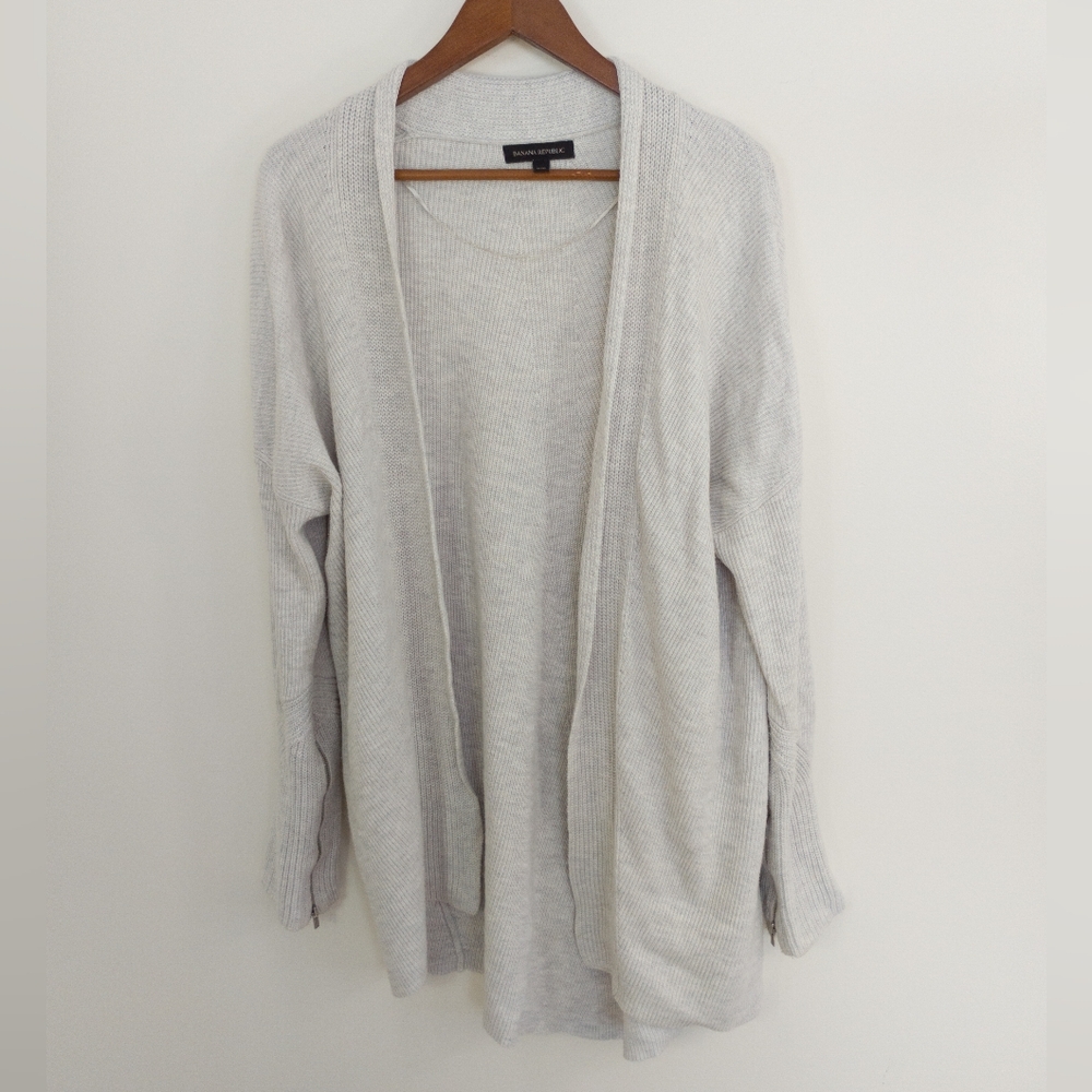 Banana Republic Zip Cuff Open Front Cardigan Gray Size Medium